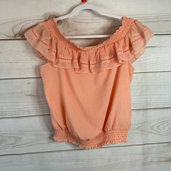 Bebe Orange Off Shoulder Blouse Size Medium - Picture 1 of 6
